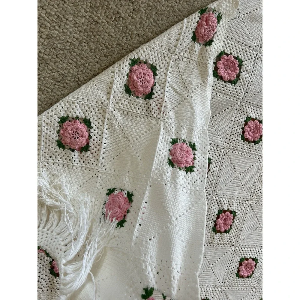 Vintage Granny Square‎ Afghan Crochet Twin Full Queen Handmade Blanket 83x72
